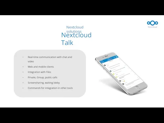 Nextcloud Talk Real-time communication with chat and video Web and mobile clients