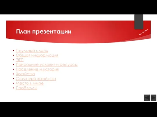 План презентации Титульный слайд Общая информация ЭГП Природные условия и ресурсы Население
