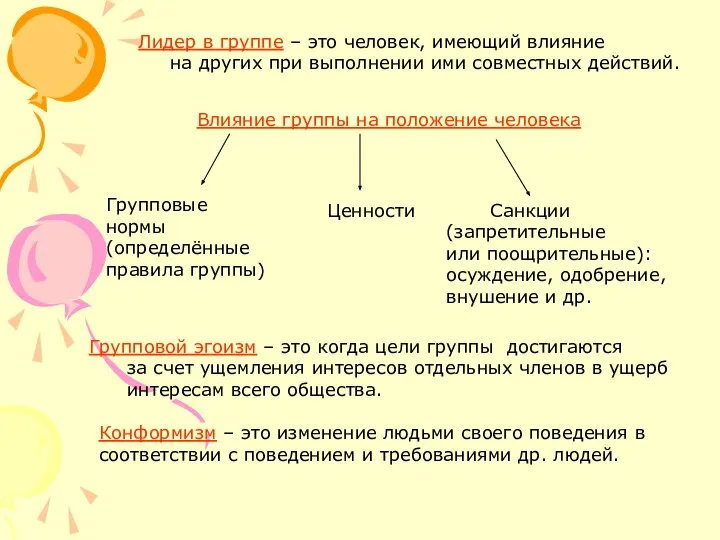 Лидер в группе – это человек, имеющий влияние на других при выполнении