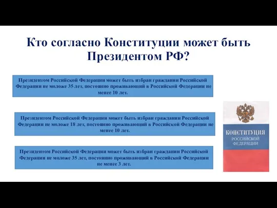 Кто согласно Конституции может быть Президентом РФ? Президентом Российской Федерации может быть