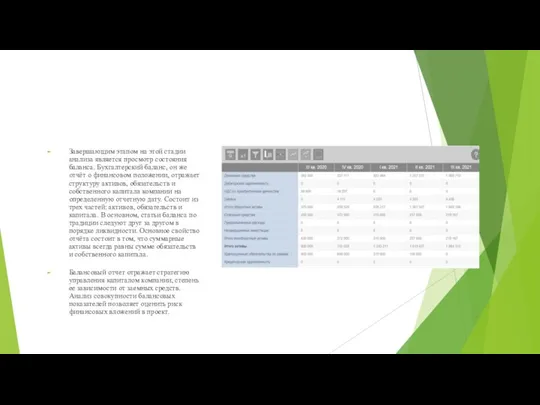 Завершающим этапом на этой стадии анализа является просмотр состояния баланса. Бухгалтерский баланс,