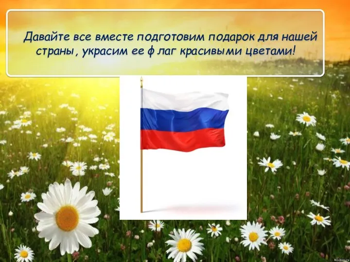 Давайте все вместе подготовим подарок для нашей страны, украсим ее флаг красивыми цветами!