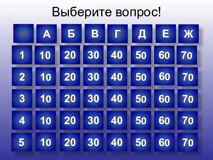 Выберите вопрос! 50 60 70 50 60 70 50 60 70 50