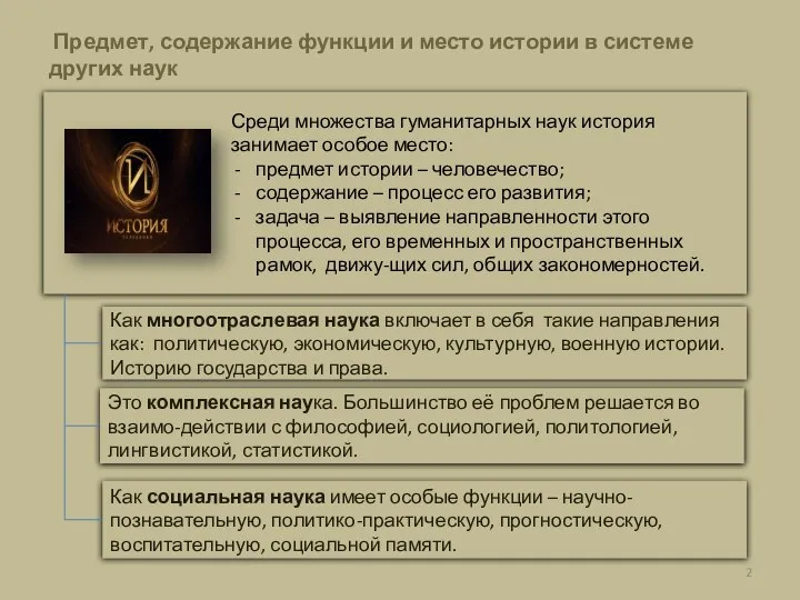 Предмет, содержание функции и место истории в системе других наук Среди множества