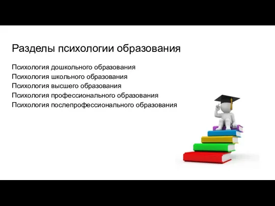 Разделы психологии образования Психология дошкольного образования Психология школьного образования Психология высшего образования