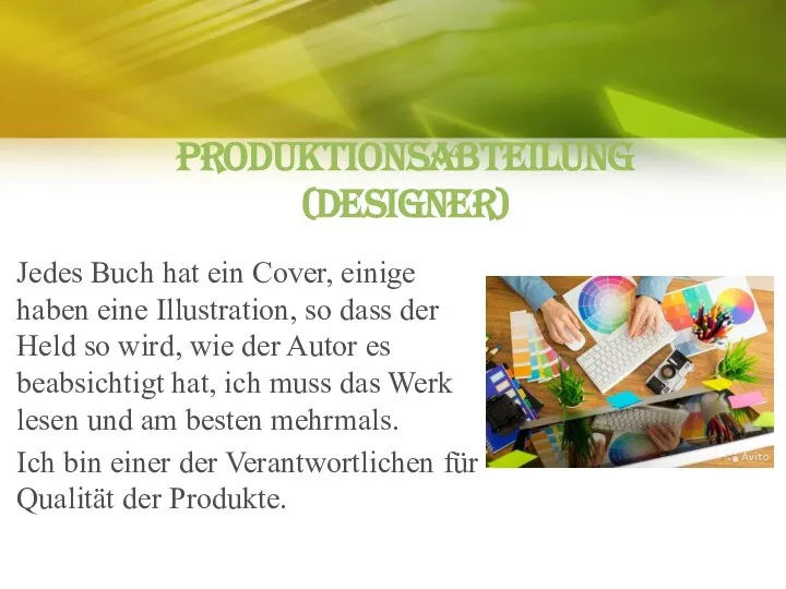 Produktionsabteilung (Designer) Jedes Buch hat ein Cover, einige haben eine Illustration, so