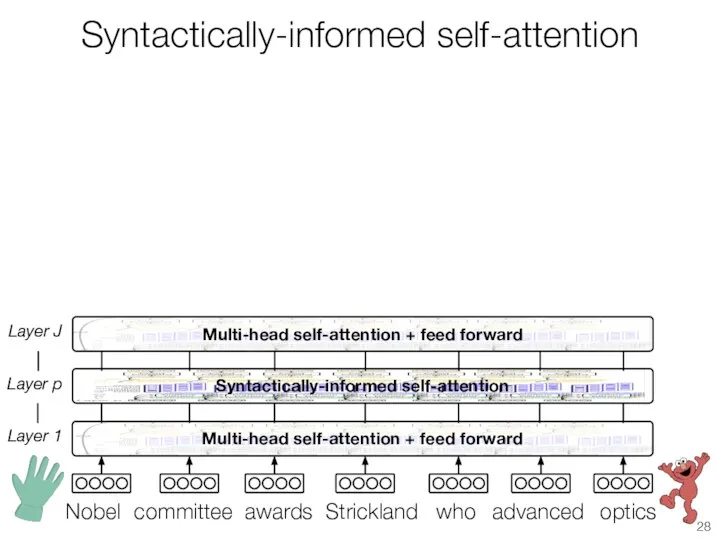 Syntactically-informed self-attention Multi-head self-attention + feed forward Syntactically-informed self-attention Layer 1 Layer