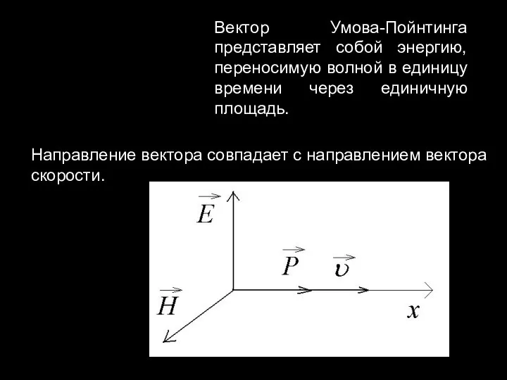 Вектор Умова-Пойнтинга представляет собой энергию, переносимую волной в единицу времени через единичную