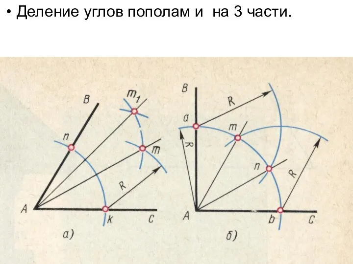 Деление углов пополам и на 3 части.