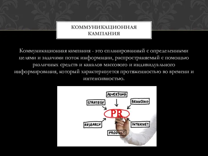 Коммуникационная кампания - это спланированный с определенными целями и задачами поток информации,