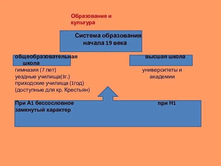 Образование и культура Система образования начала 19 века общеобразовательная высшая школа школа