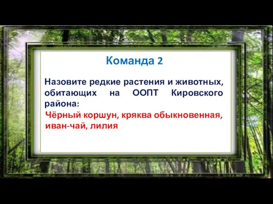 ЧТО? ГДЕ? КОГДА? Команда 2 Назовите редкие растения и животных, обитающих на