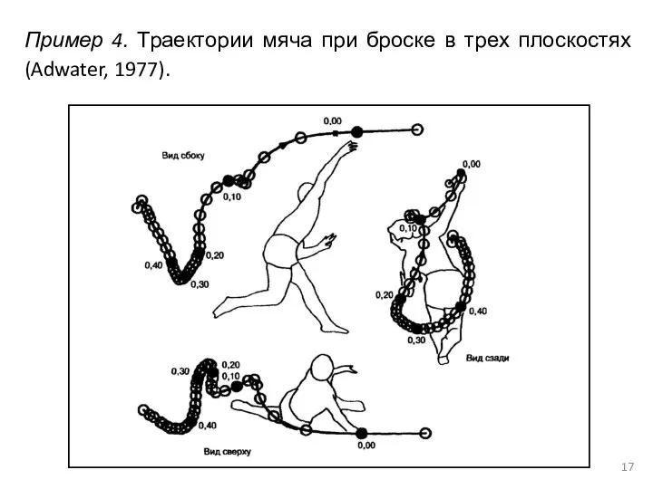 Пример 4. Траектории мяча при броске в трех плоскостях (Adwater, 1977).