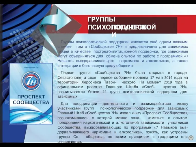 Группы психологической поддержки являются ещё одним важным элемен- том в «Сообществе 7Н»