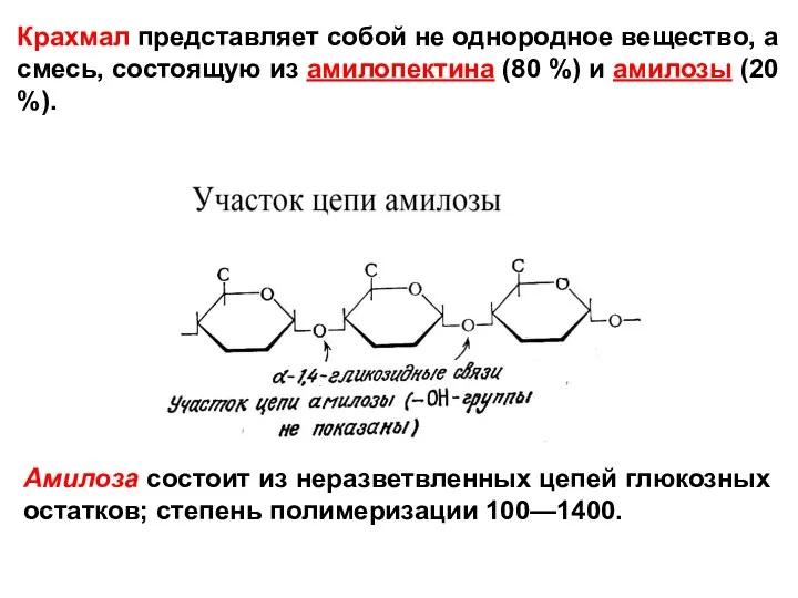 Крахмал представляет собой не однородное вещество, а смесь, состоящую из амилопектина (80