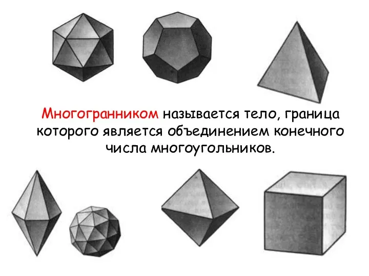 Многогранником называется тело, граница которого является объединением конечного числа многоугольников.