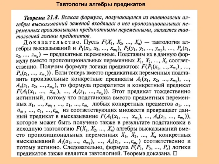 Тавтологии алгебры предикатов