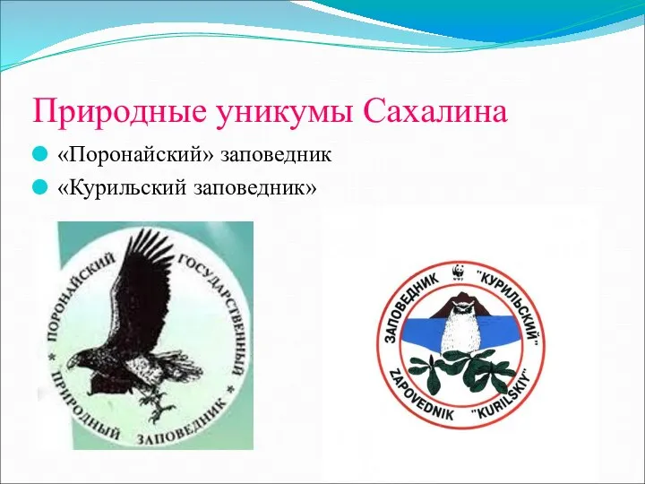 Природные уникумы Сахалина «Поронайский» заповедник «Курильский заповедник»