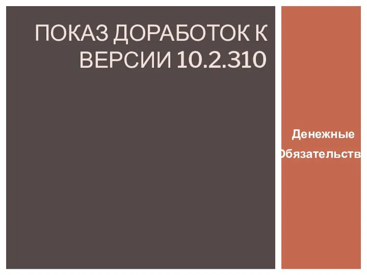 ПОКАЗ ДОРАБОТОК К ВЕРСИИ 10.2.310 Денежные Обязательства