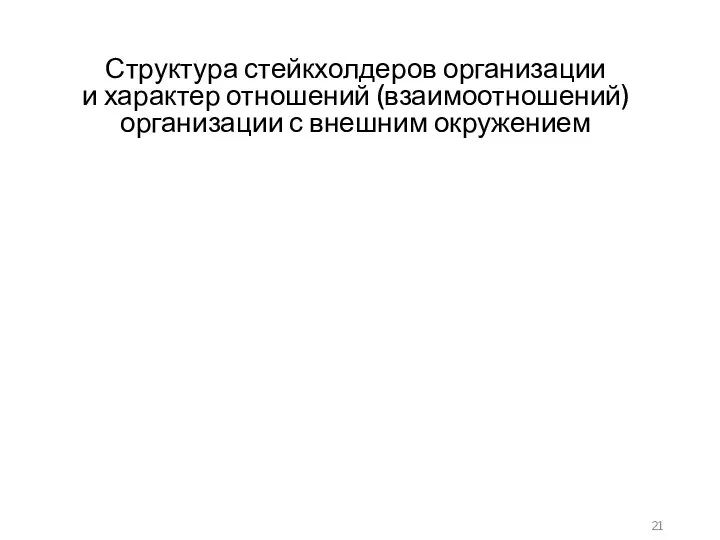 Структура стейкхолдеров организации и характер отношений (взаимоотношений) организации с внешним окружением