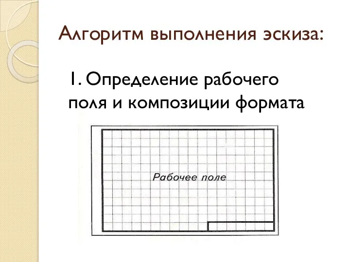 Алгоритм выполнения эскиза: 1. Определение рабочего поля и композиции формата