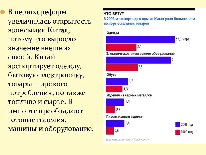 В период реформ увеличилась открытость экономики Китая, потому что выросло значение внешних