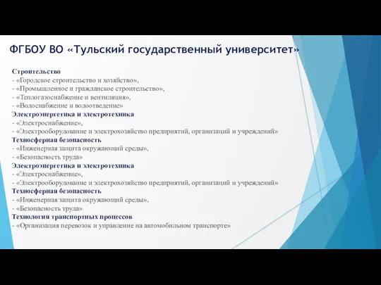 ФГБОУ ВО «Тульский государственный университет» Строительство - «Городское строительство и хозяйство», -