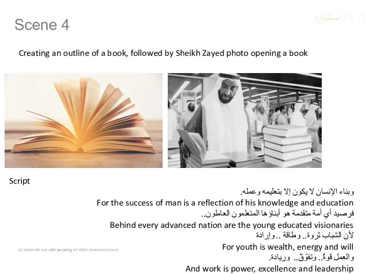 Scene 4 Creating an outline of a book, followed by Sheikh Zayed