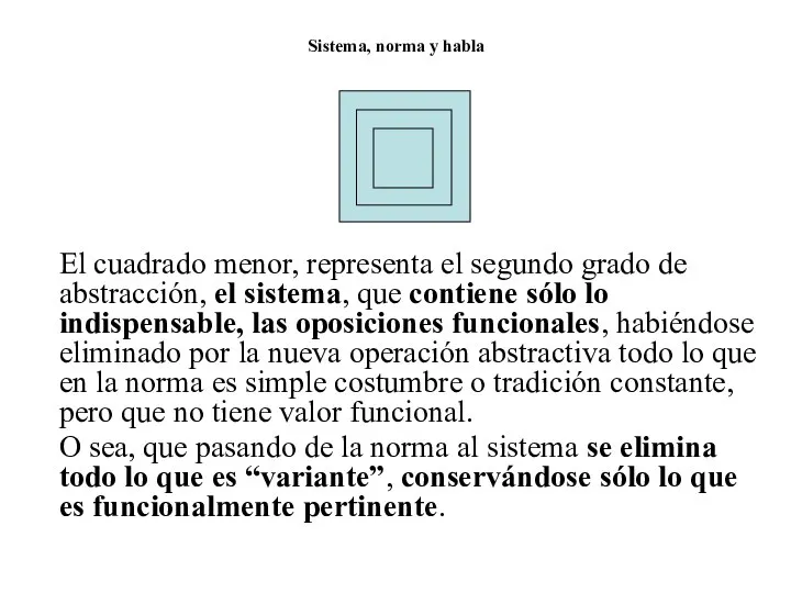 Sistema, norma y habla El cuadrado menor, representa el segundo grado de