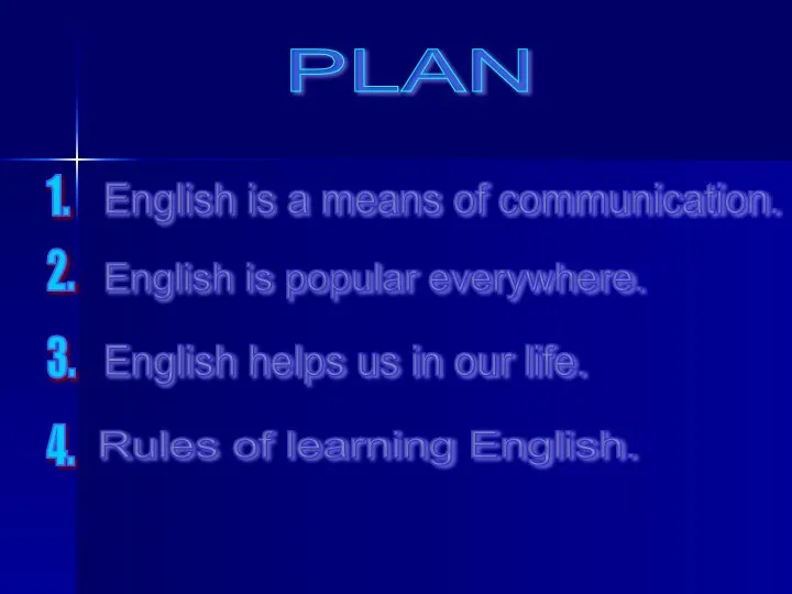 PLAN English is a means of communication. 4. 1. 2. 3. English