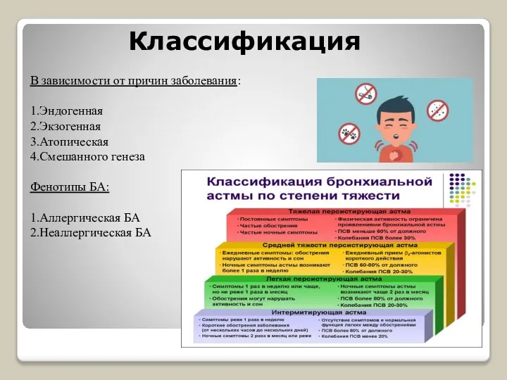 Классификация В зависимости от причин заболевания: 1.Эндогенная 2.Экзогенная 3.Атопическая 4.Смешанного генеза Фенотипы