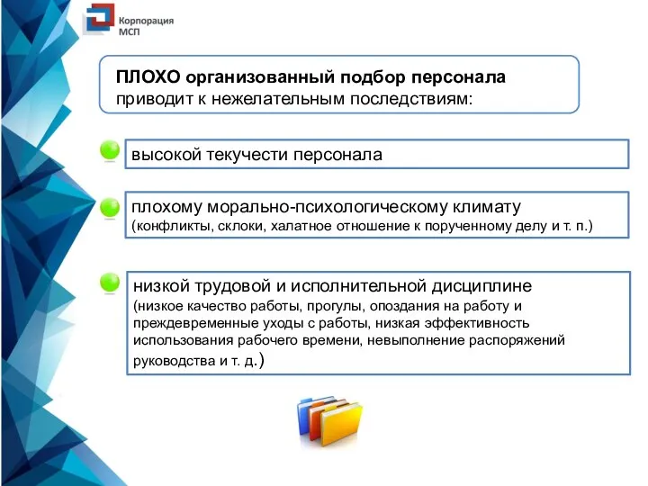 ПЛОХО организованный подбор персонала приводит к нежелательным последствиям: высокой текучести персонала низкой