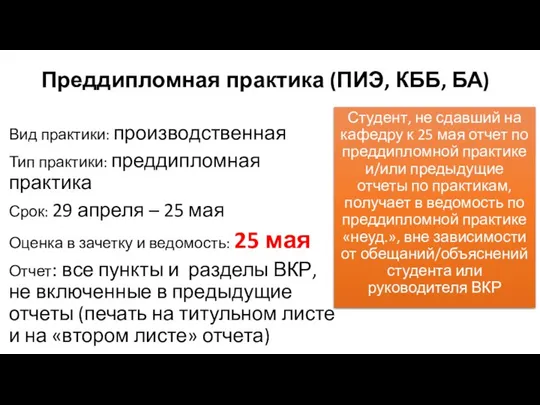 Преддипломная практика (ПИЭ, КББ, БА) Вид практики: производственная Тип практики: преддипломная практика