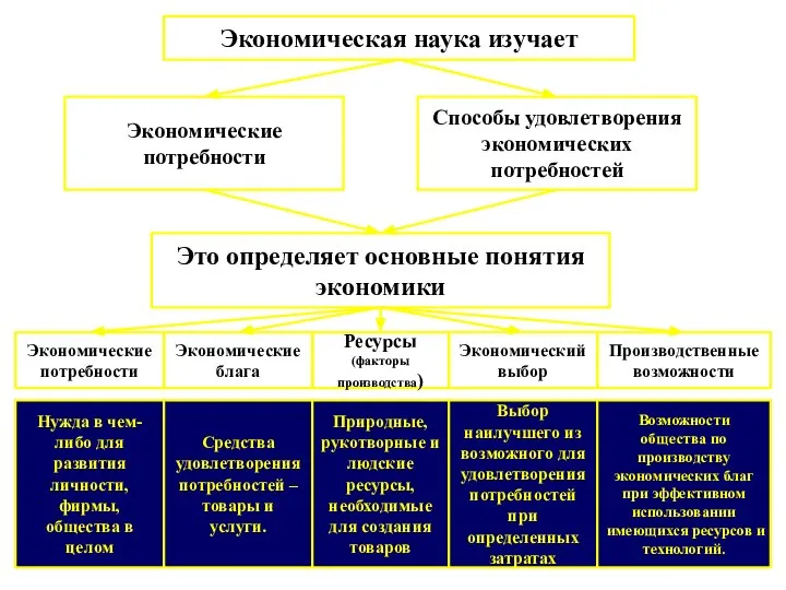 Экономическая наука изучает Экономические потребности Способы удовлетворения экономических потребностей Это определяет основные