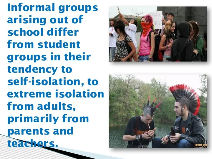 Informal groups arising out of school differ from student groups in their
