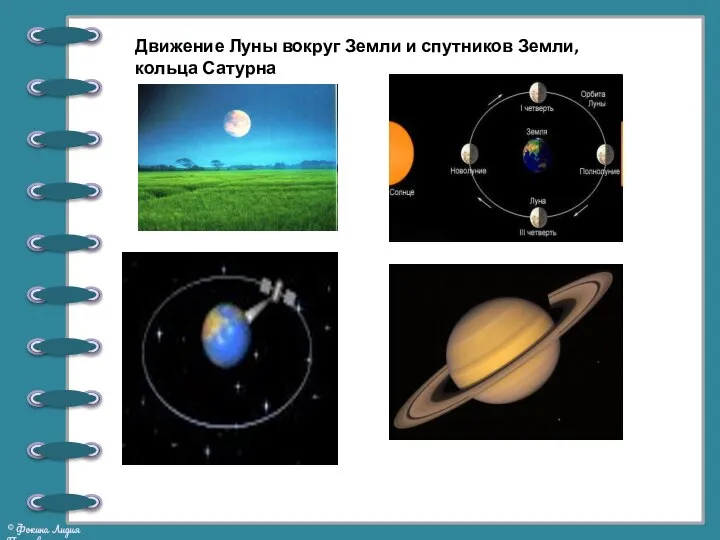 Движение Луны вокруг Земли и спутников Земли, кольца Сатурна