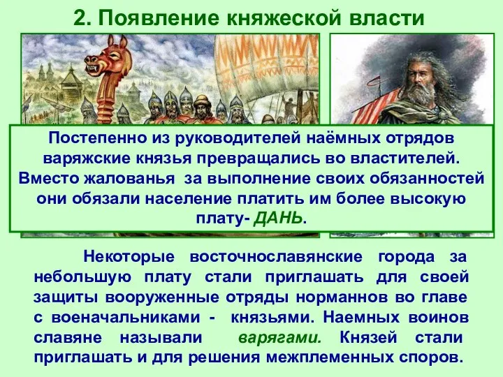 2. Появление княжеской власти Некоторые восточнославянские города за небольшую плату стали приглашать