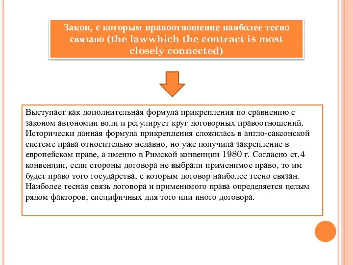 Закон, с которым правоотношение наиболее тесно связано (the lawwhich the contract is