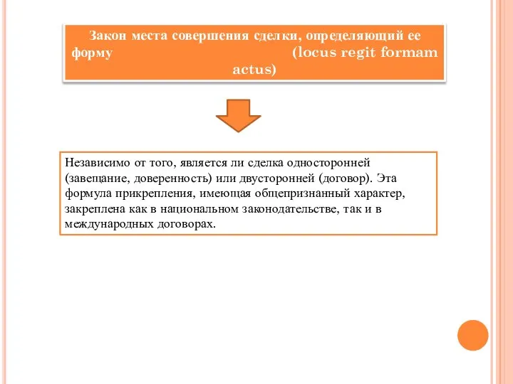 Закон места совершения сделки, определяющий ее форму (locus regit formam actus) Независимо