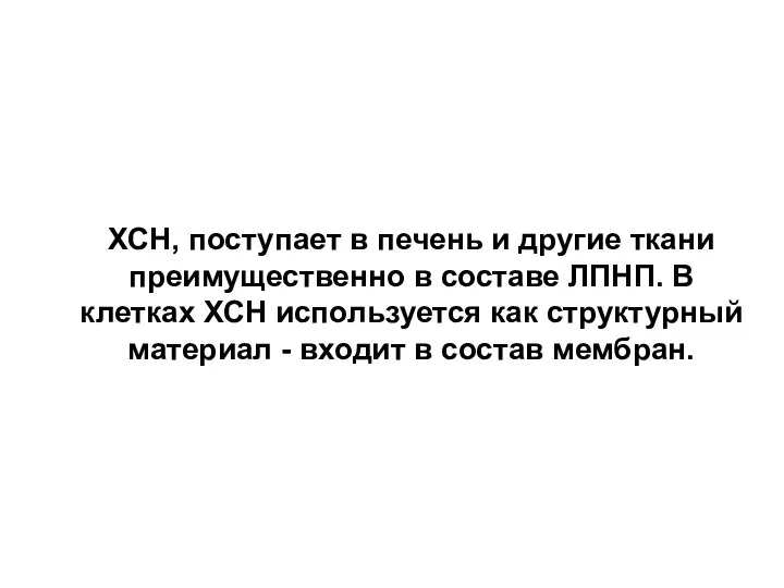 ХСН, поступает в печень и другие ткани преимущественно в составе ЛПНП. В