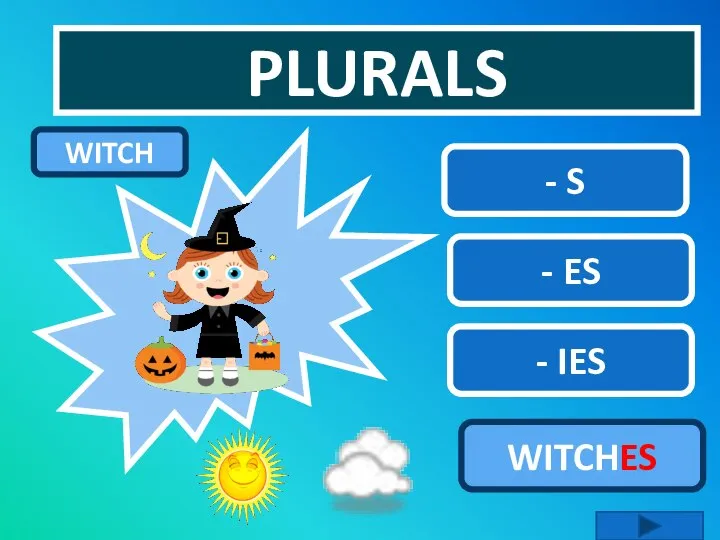 PLURALS - ES - S - IES WITCHES WITCH