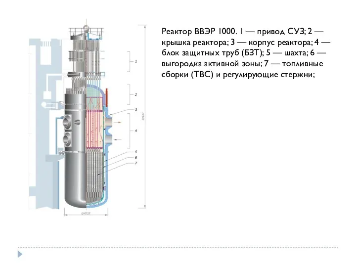 Реактор ВВЭР 1000. 1 — привод СУЗ; 2 — крышка реактора; 3