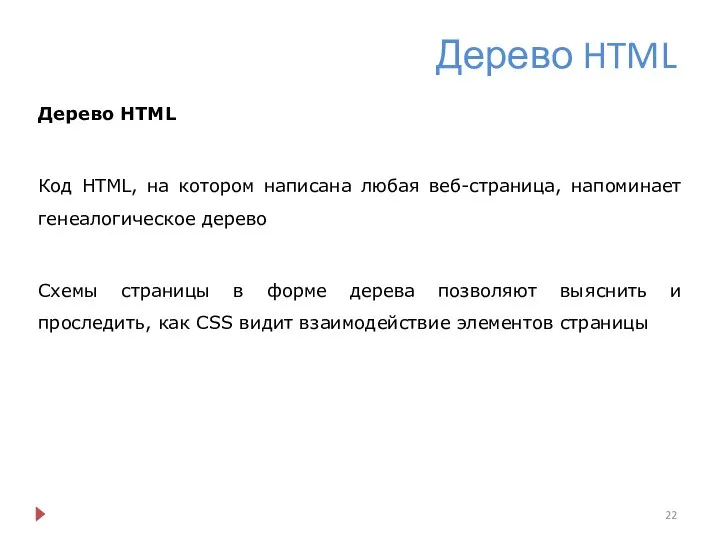 Дерево HTML Дерево HTML Код HTML, на котором написана любая веб-страница, напоминает