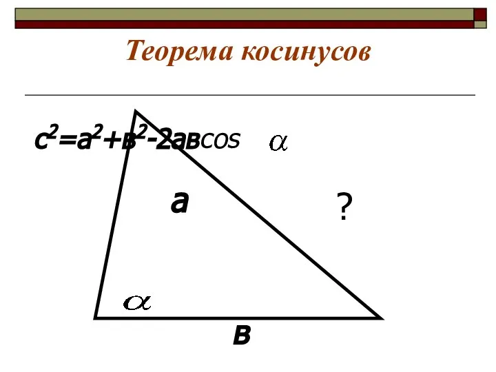 Теорема косинусов с2=а2+в2-2авcos