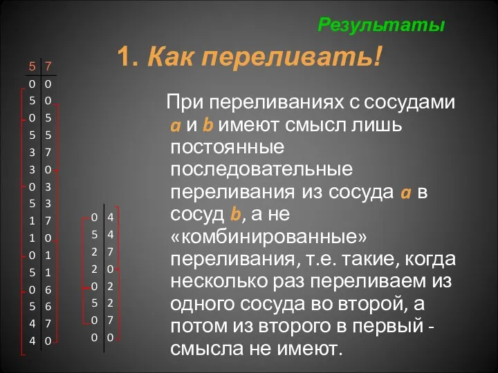 1. Как переливать! При переливаниях с сосудами a и b имеют смысл