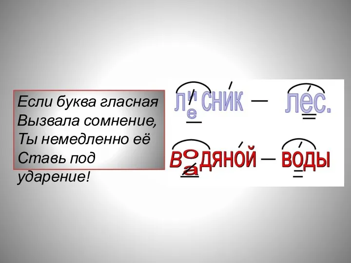 Если буква гласная Вызвала сомнение, Ты немедленно её Ставь под ударение!