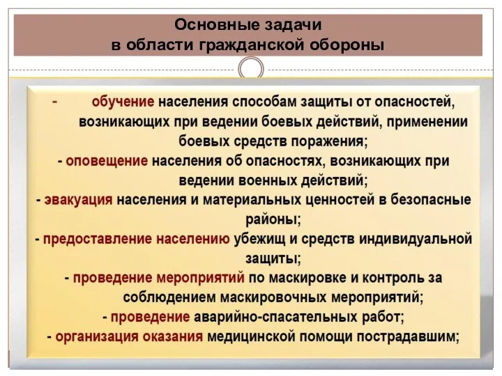 Основные задачи в области гражданской обороны