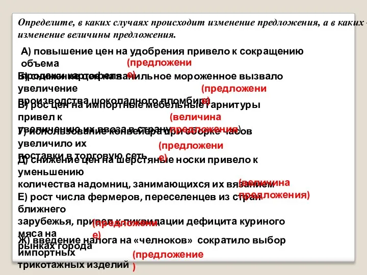 Определите, в каких случаях происходит изменение предложения, а в каких – изменение