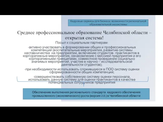 Среднее профессиональное образование Челябинской области – открытая система! Кадровые сервисы для бизнеса:
