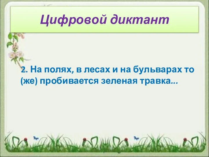 Цифровой диктант 2. На полях, в лесах и на бульварах то(же) пробивается зеленая травка...